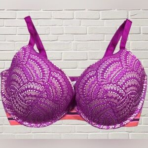Very Sexy Violet Lace Plunge Bra Bombshell Energy Confidence Boost 34DDD